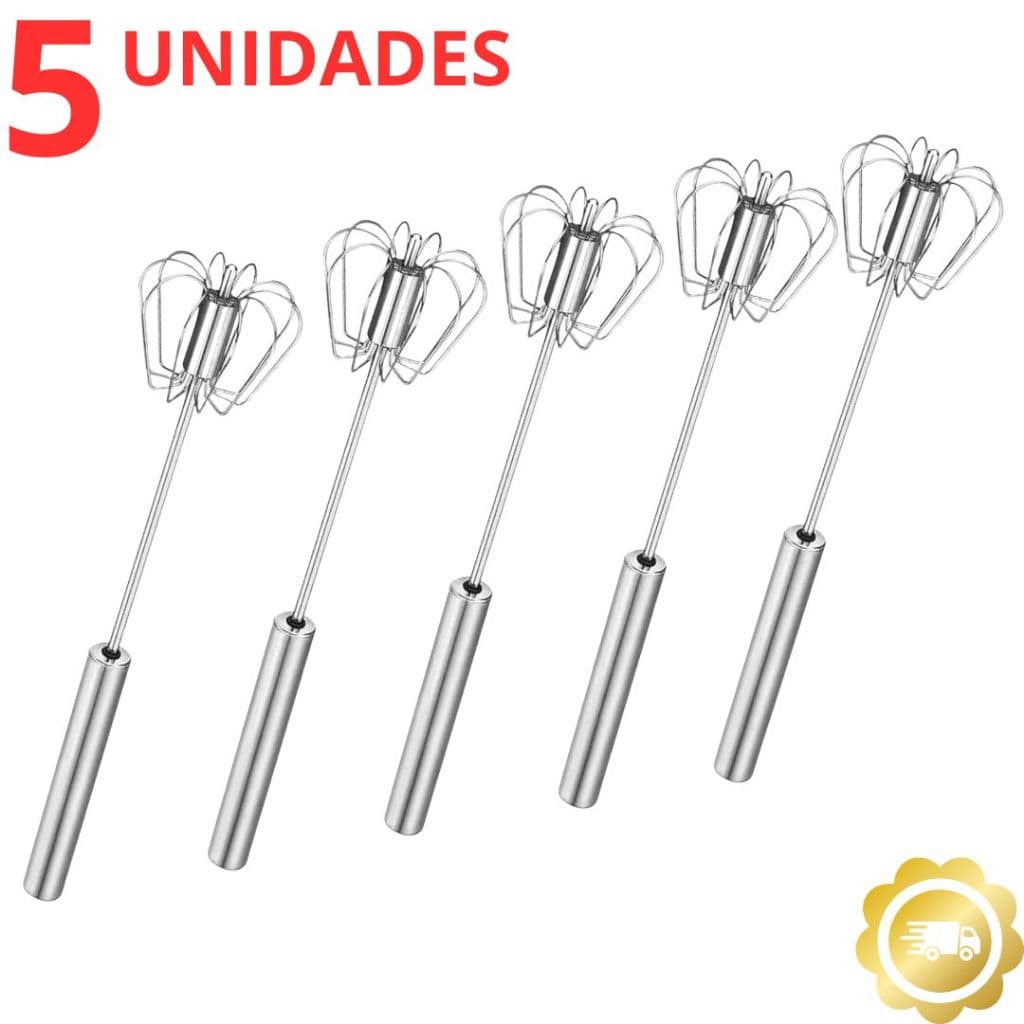 Fouet Giratório Manual 5 Peças em Aço Inoxidável Misturador Rápido Cozinha