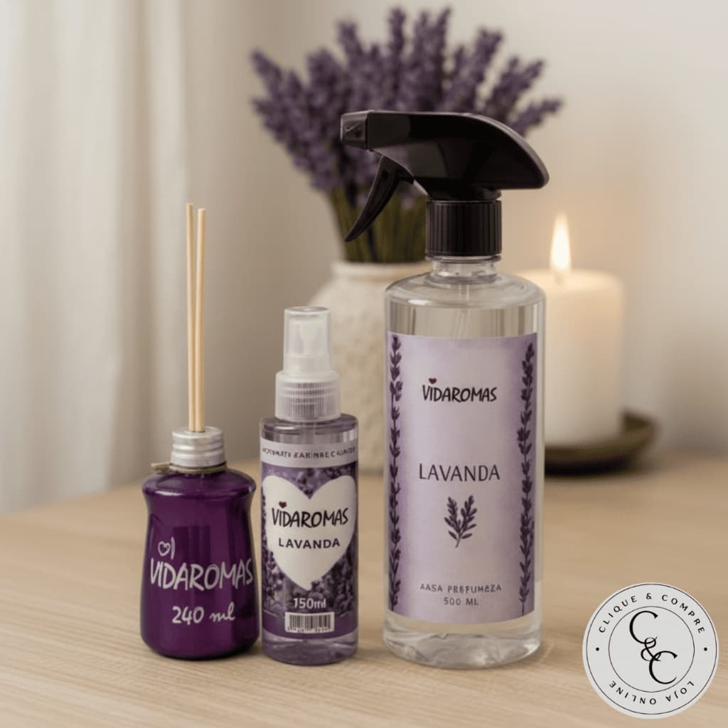 Kit Aromatizador com Vareta + Home Spray + Água Perfumada Vidaromas