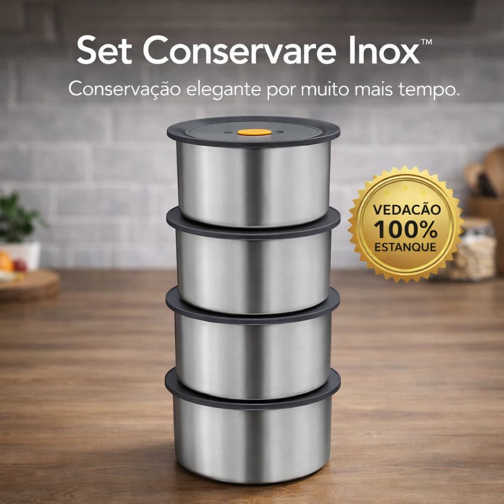 Conjunto Potes Herméticos Inox 450ML Tampa Vedação Estanque Organização Cozinha