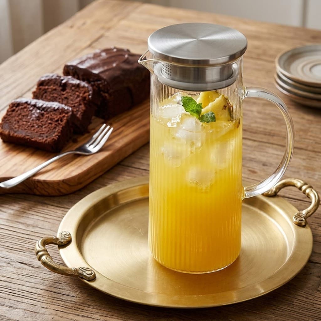 Jarra Vidro Borossilicato 1,4 Litros Tampa Inox Prático Cozinha Suco Chá Bebidas Geladas Durável