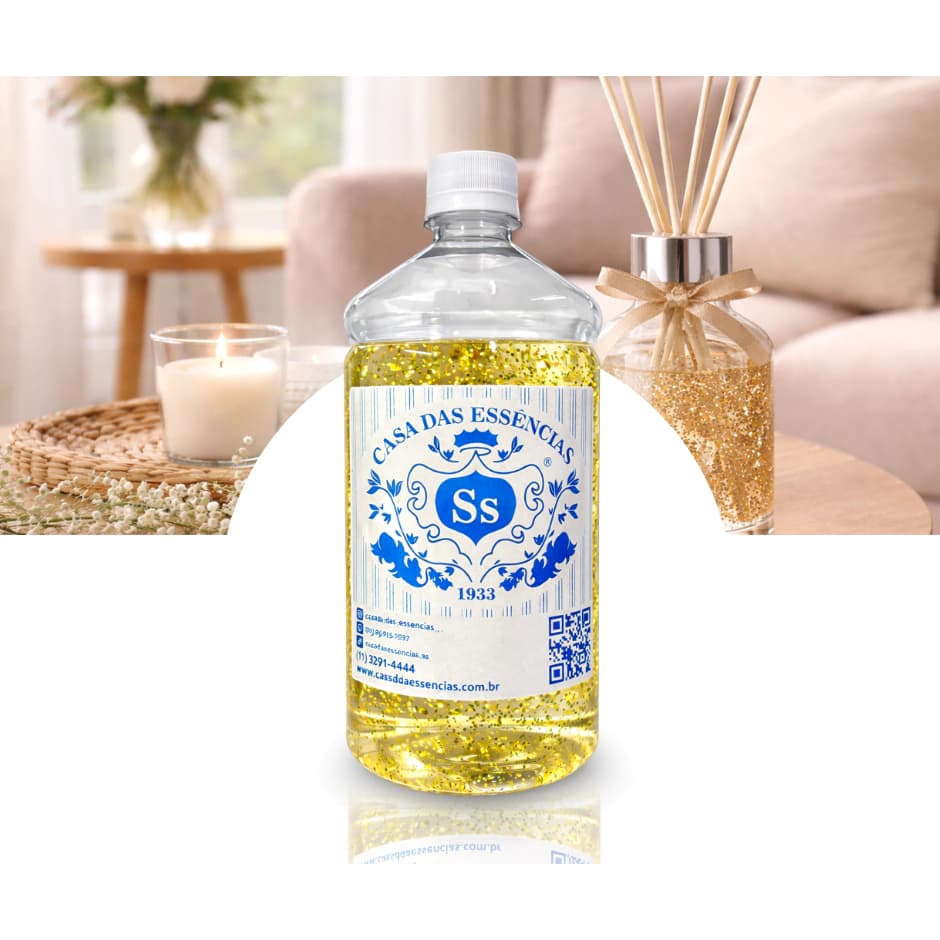 Base Aromatizador com Glitter Ouro e Prata 1L Personalizável para Difusor e Aromatizador de Ambiente
