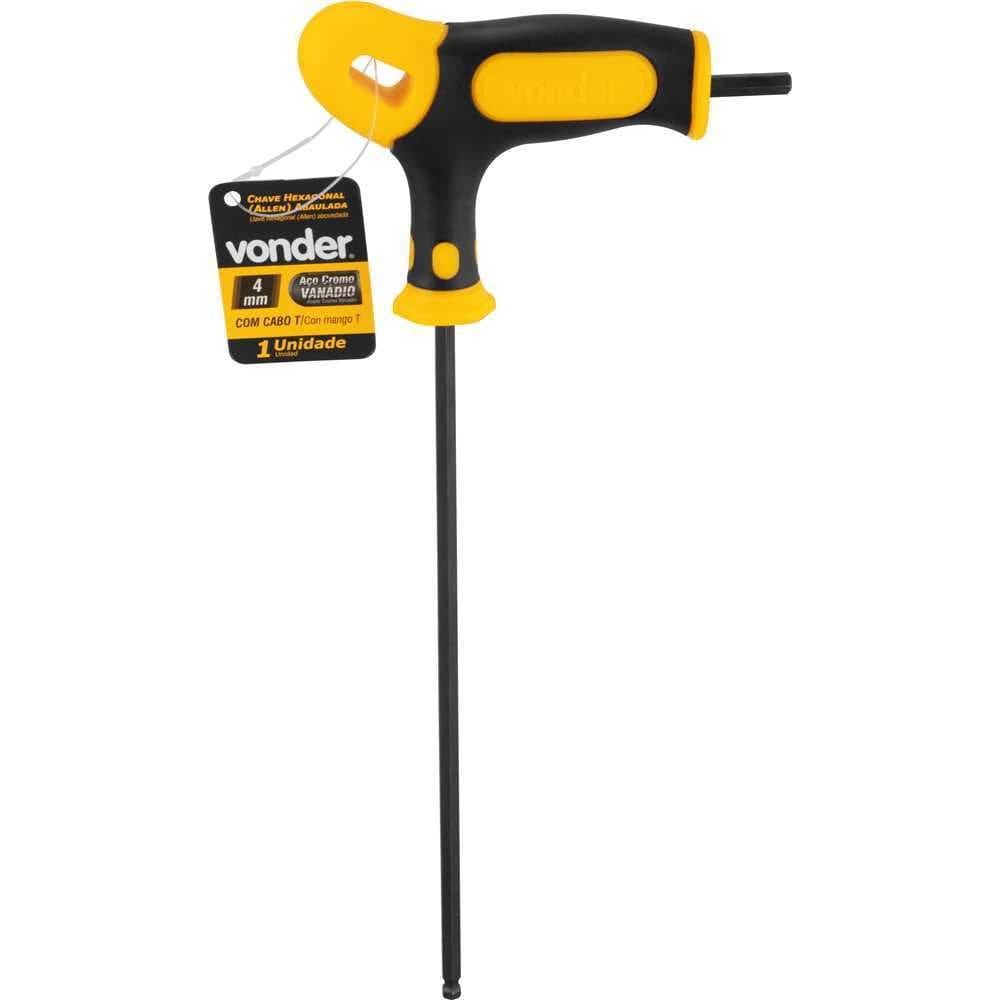 Chave hexagonal allen abaulada longa de 4,0 mm com cabo T - Vonder