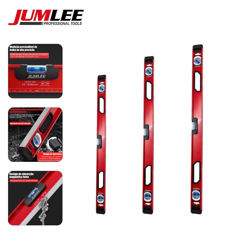 Nível de Bolha Com ímã JUMLEE - 5 Níveis, Resistente, para Carpintaria e Construção