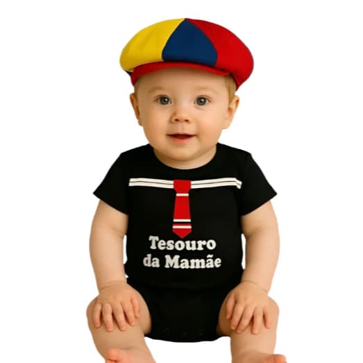 Body Bebe Menino Mesversário Fantasia Quico Kiko Tesouro Chaves Completo