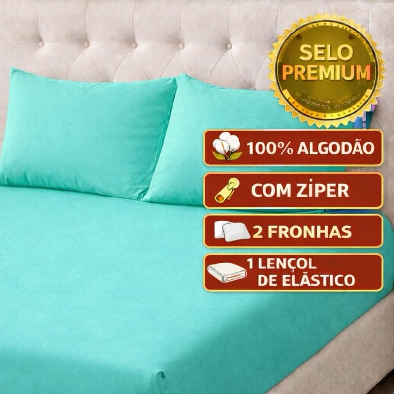 kit 3 peças lençol queen 100% algodão verde água