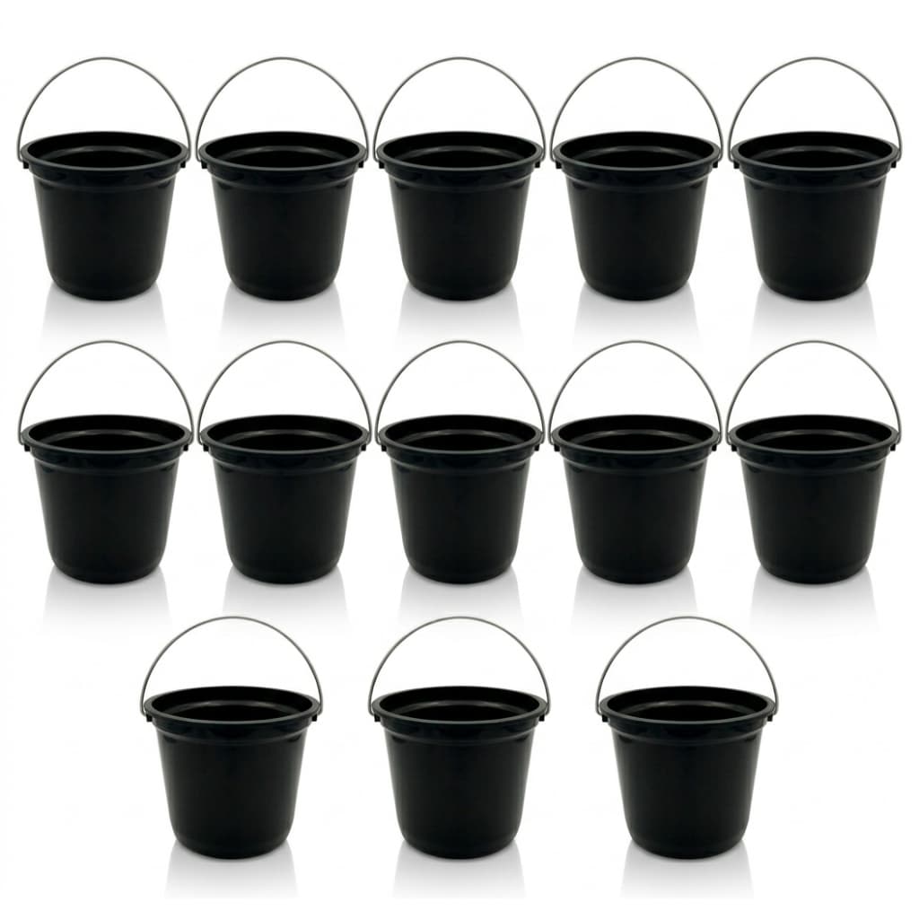 kit 10 Baldes plasticos resistentes com alça metalica 6 Litros Preto