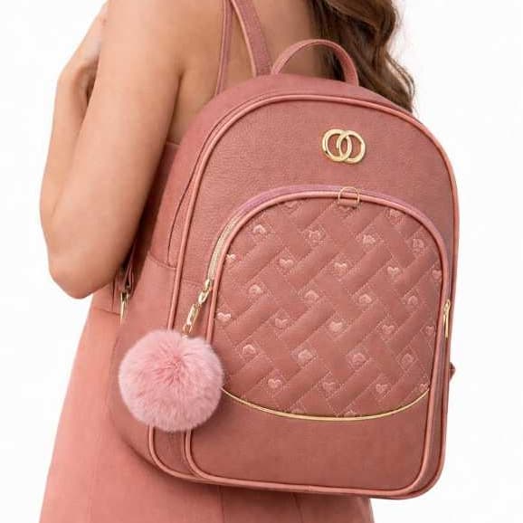 Mochila Feminina De Costas Trabalho passeio A4 Tecido Couro Sintético Bordado