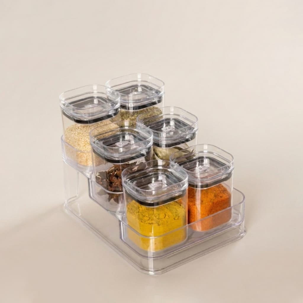 Kit Porta Temperos Organizador Com 6 Potes Herméticos Condimentos Cozinha
