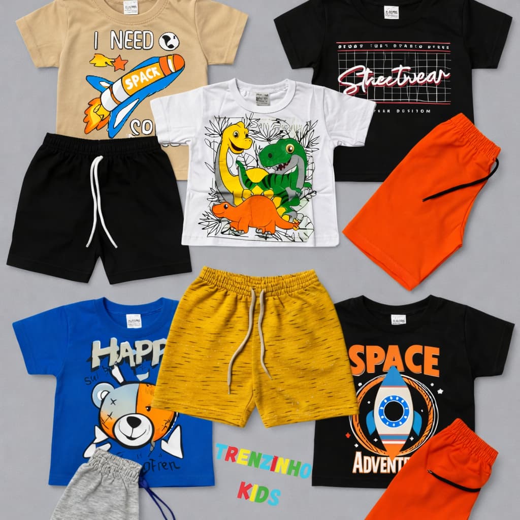Conjunto Juvenil Camiseta + Bermuda 10 a 14 Anos Roupa Infantil Grande Verão Estampado