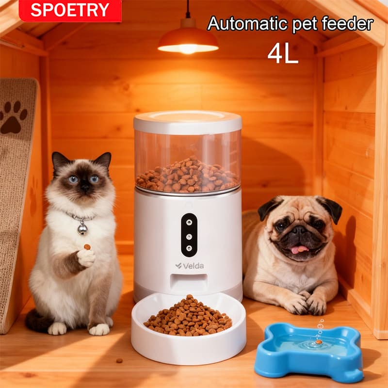 Comedouro Automático Ração Gatos E Cães Velds com App e Programação Alimentador Smart 4L Branco