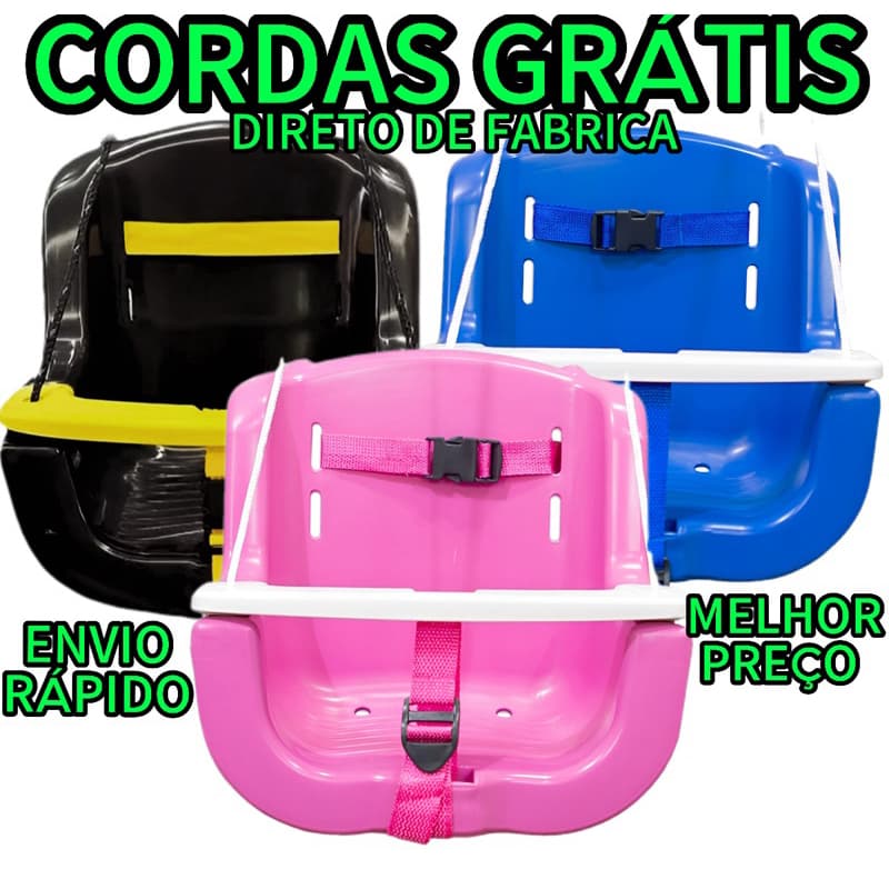 Balanço Plástico Infantil Bebê Com Cinto Corda Grátis