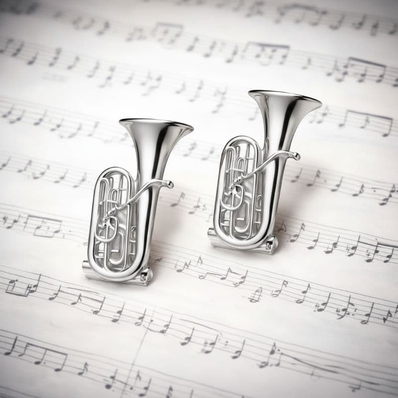 Prendedor de partitura luxo modelo Mini Tuba prateada fino acabamento 2 unidades + 2 Sax flash de ouro + brindes