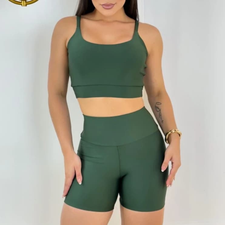 Conjunto Feminino Fitness de Short e Top Suplex Premium Bojo Removível Academia