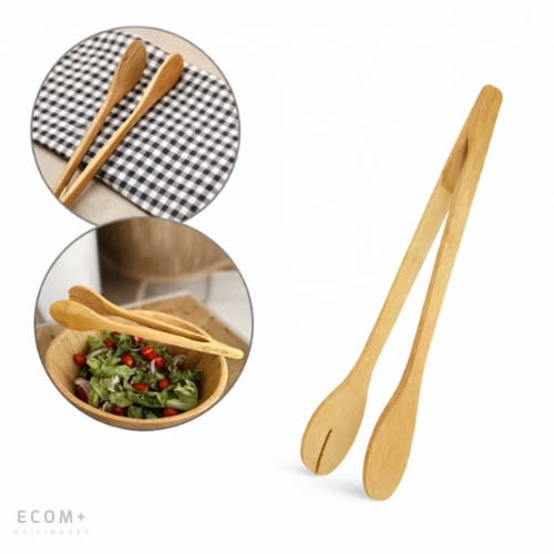Pegador Multiuso Pinça de Bambu 30cm para Salada Carnes Legumes
