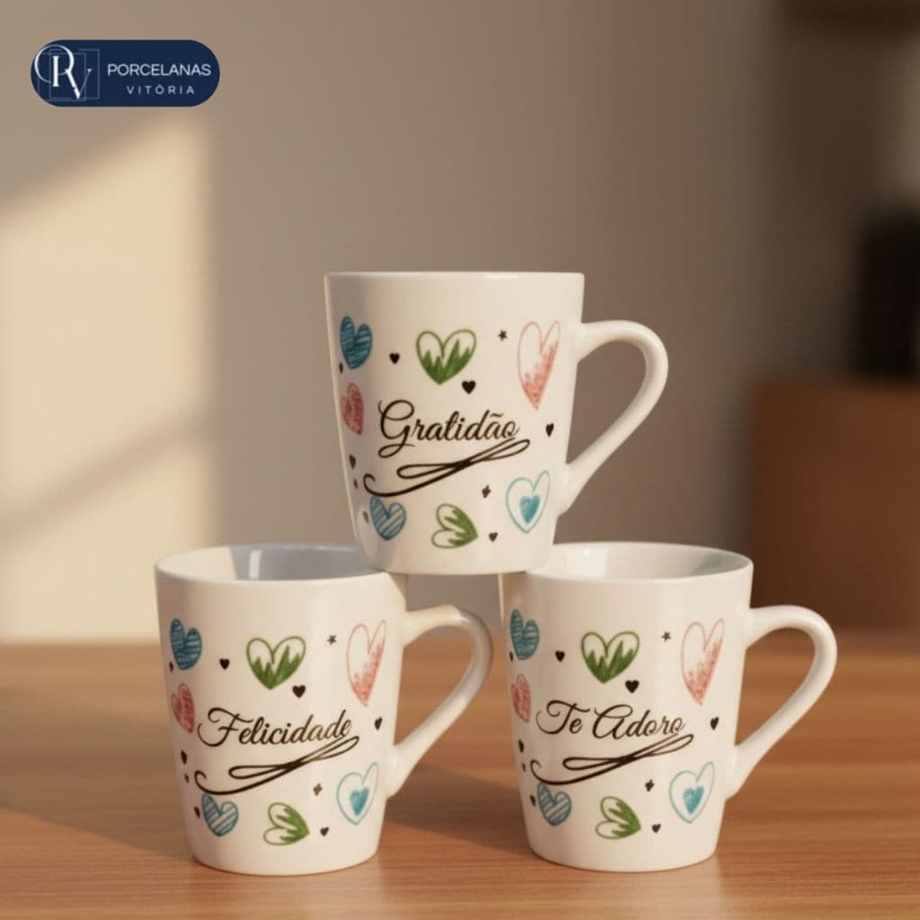 Kit Caneca Amizade Paz 120ml Porcelana Xicara Chá Café Presente Especial Frases Motivacionais