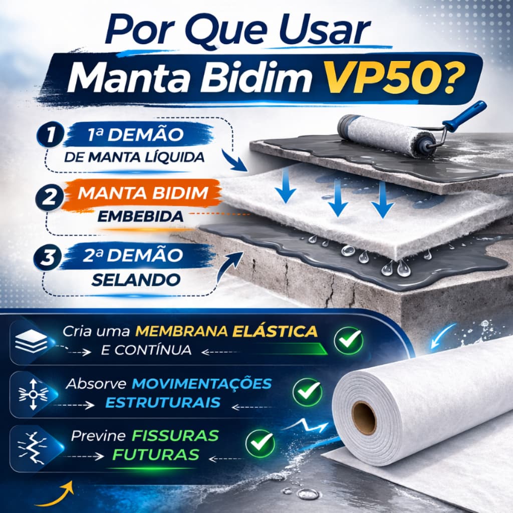 Manta Bidim 50m² Reforço Estrutural Impermeabilizante Tinta Emborrachada Branco Telhado Laje
