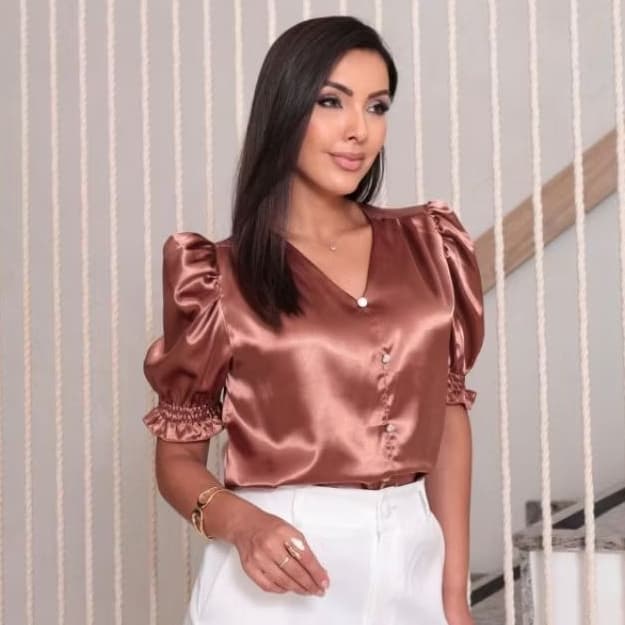 blusa social de cetim, Blusa feminina de cetim