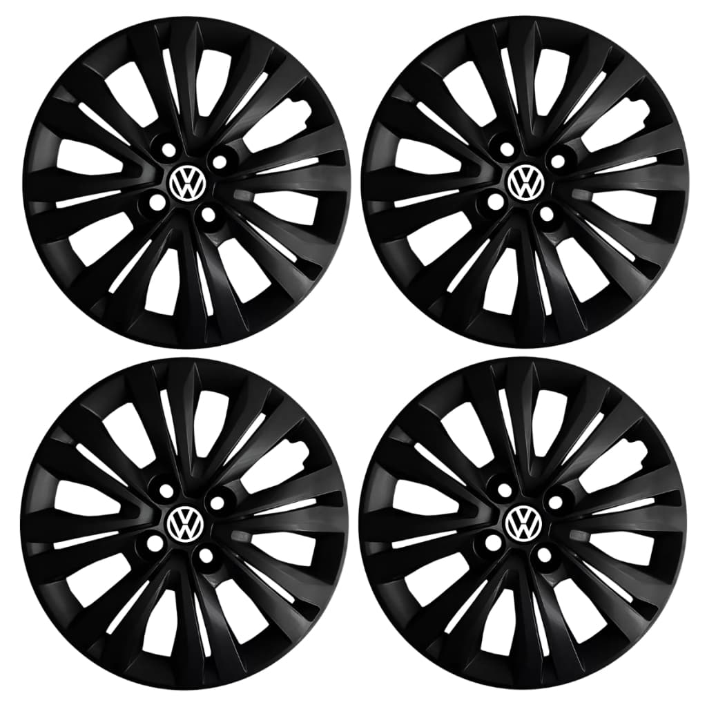 Jogo 4 Calota Aro 15 Gol Voyage Saveiro G6 G7 Preta 2017 2018 2019 Antiperda Emblema Volkswagen