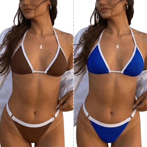 Kit2 Conjunto Biquini Marquinha Fita Feminino Fio Dental Suplex Regulagem Cortininha Bronze Virginia