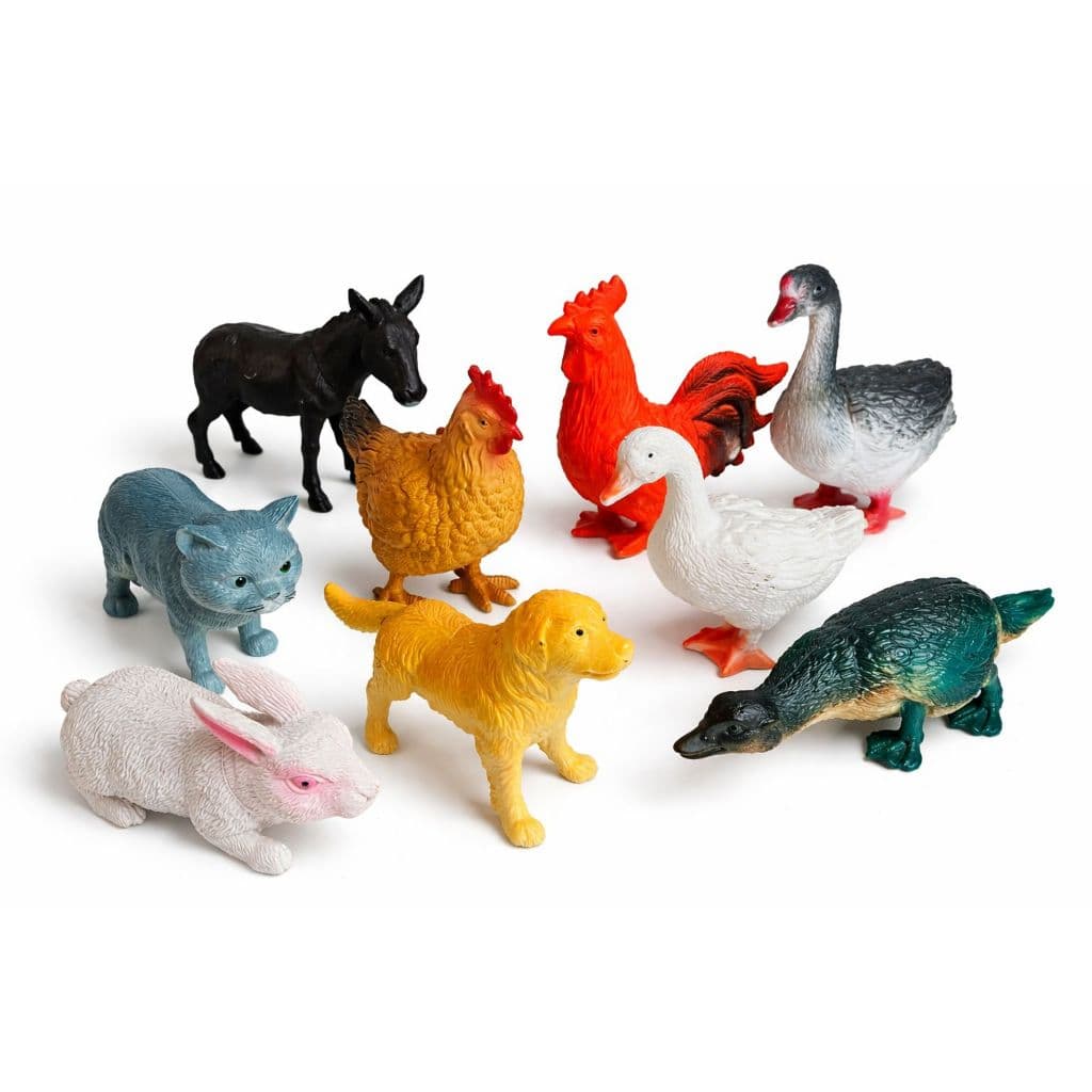 Kit 14 Pçs Animais Fazendinha, Animais Domésticos, Brinquedo Infantil,  8 Animais Diferentes,  Trabalho Maquete Escolar