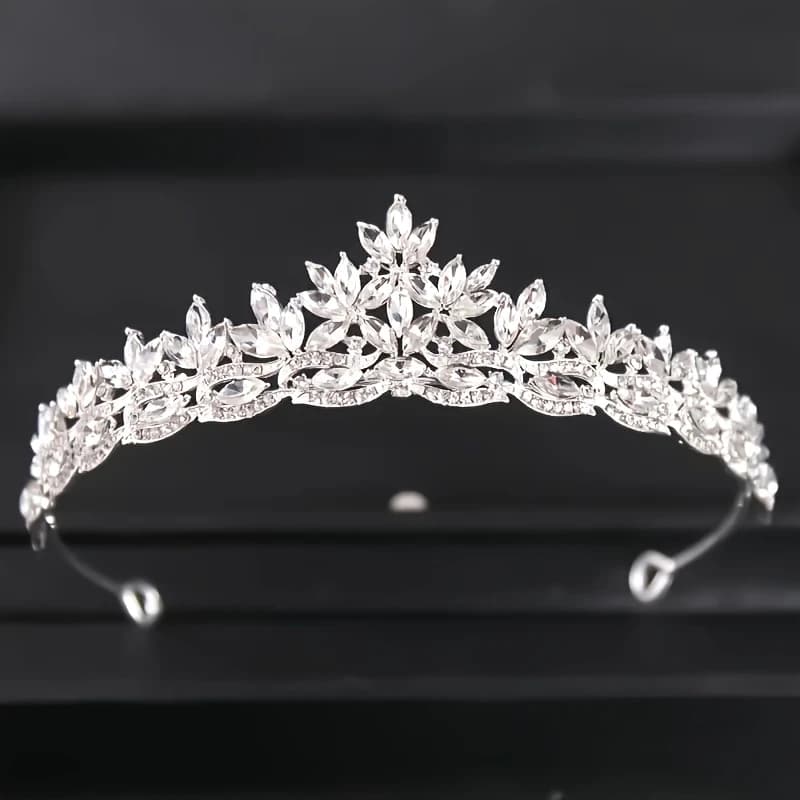 Coroa Cristal Strass Luxo Prata para cabelo de noiva, acessório de casamento, Formatura e concurso de beleza