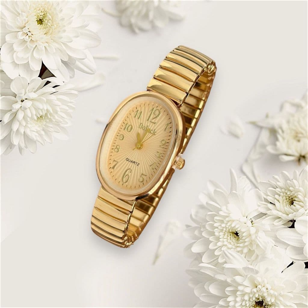 Rel贸gio De  Feminino Com Mostrador Oval-Design Inspira莽茫o Pulseira El谩stico Feminina Quartz Prata Rose e Ouro