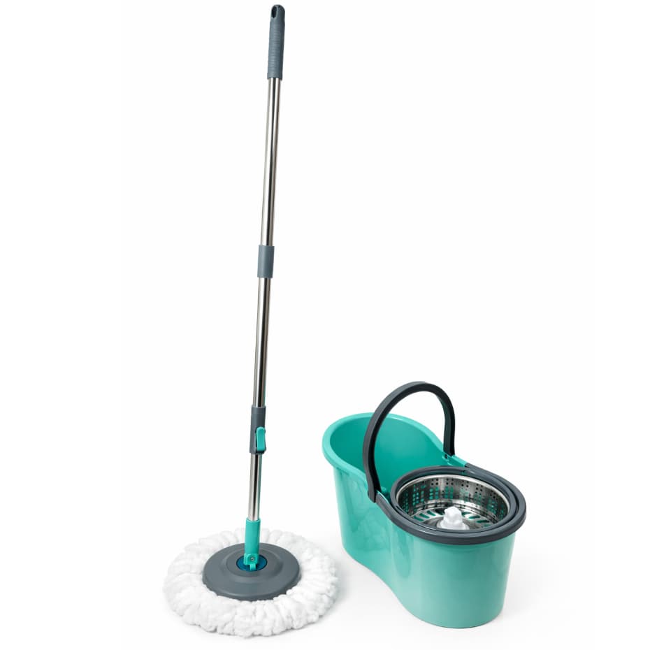 Rodo Mop Giratório Balde 8 Litros Econômico Esfregão Limpeza Completa Cesto Inox e Cabo Inox Reforçado Refil Microfibra