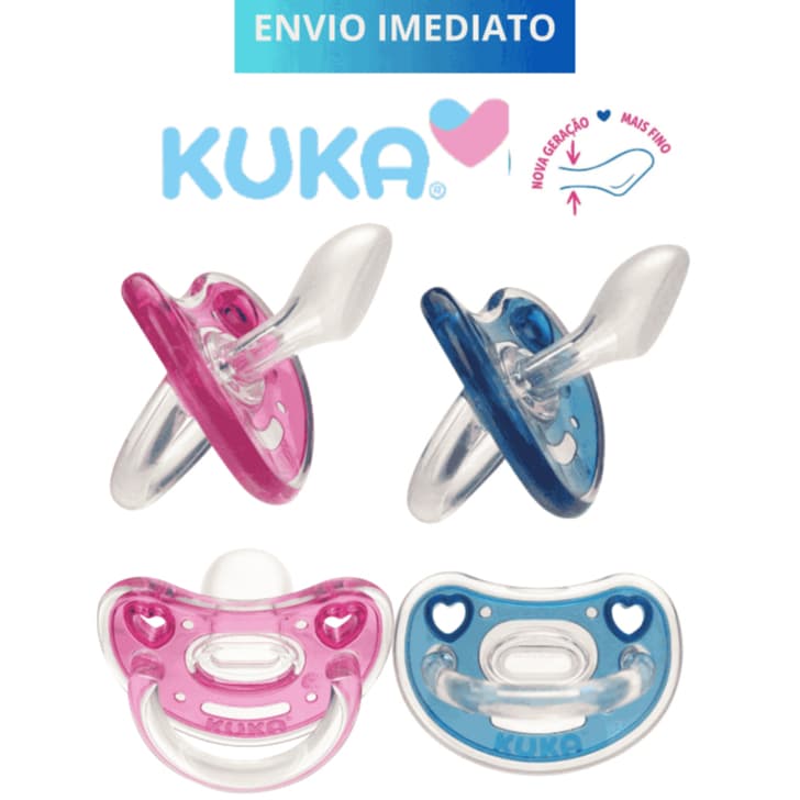 Chupeta Kuka Elegance Bico Anatômico Ortodôntico de 0-6 meses Tamanho 1 Rosa e Azul Menina e Menino