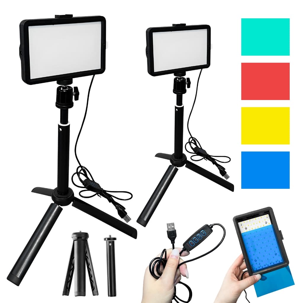 Kit 2 Painéis LED Quadrado 6 Polegadas para Fotografia | Iluminação para Live Stream Maquiagem com Filtros Coloridos USB