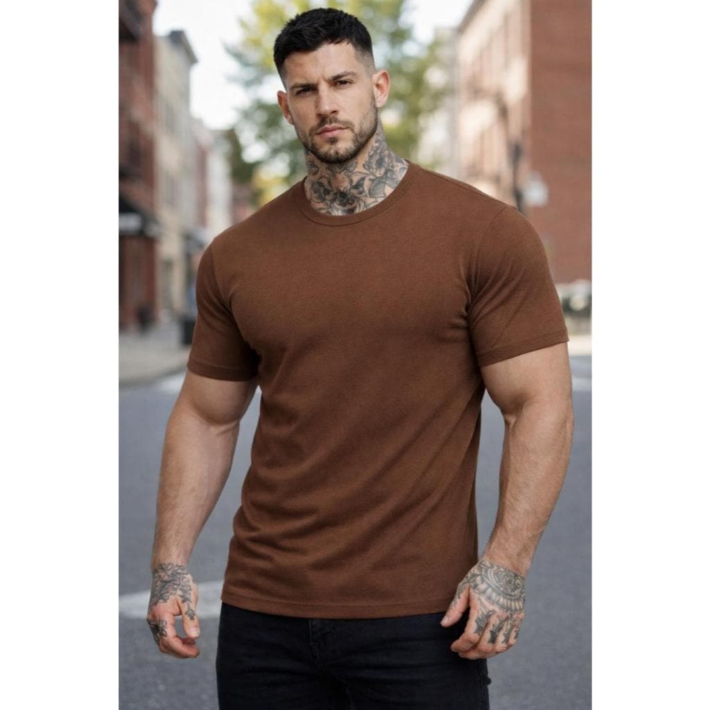 Camiseta canelada masculina estilo americano Slim justo ao corpo canelado premium, envio imediato