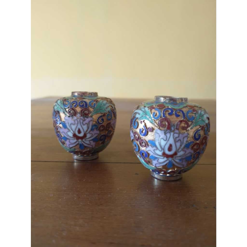 CHINA, Par de Potiches, Cloisonné, Déc.70/80, S/TAMPAS, USADOS, LER ANUNCIO ABAIXO, Ótimo estado,