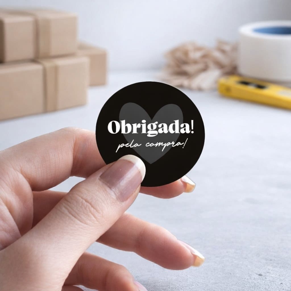 100 - Adesivo para Embalagem - Obrigado pela compra - Adesivo  3x3cm - Etiqueta redonda