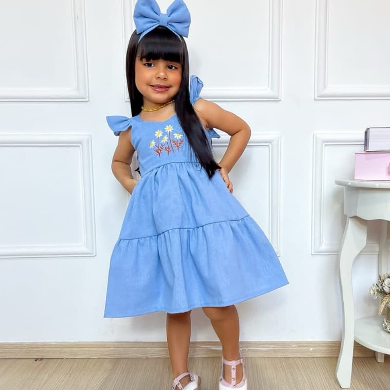 Vestido Linho Infantil Luxo Cor Vermelho Verde Bege Marrom Caramelo Rosa | acompanha laço
