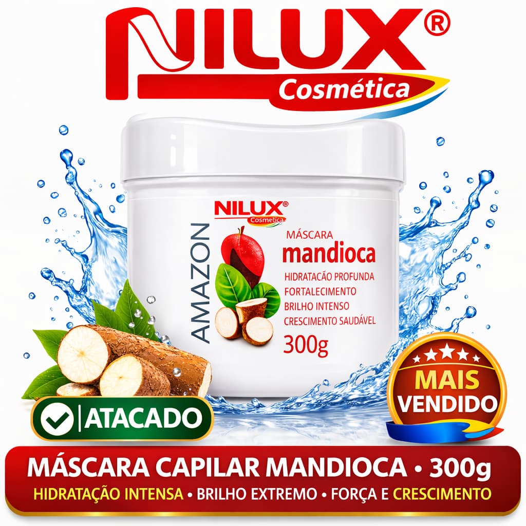 Máscara Capilar Mandioca Nilux 300g Hidratação Profunda Brilho Intenso Crescimento Capilar Profissional