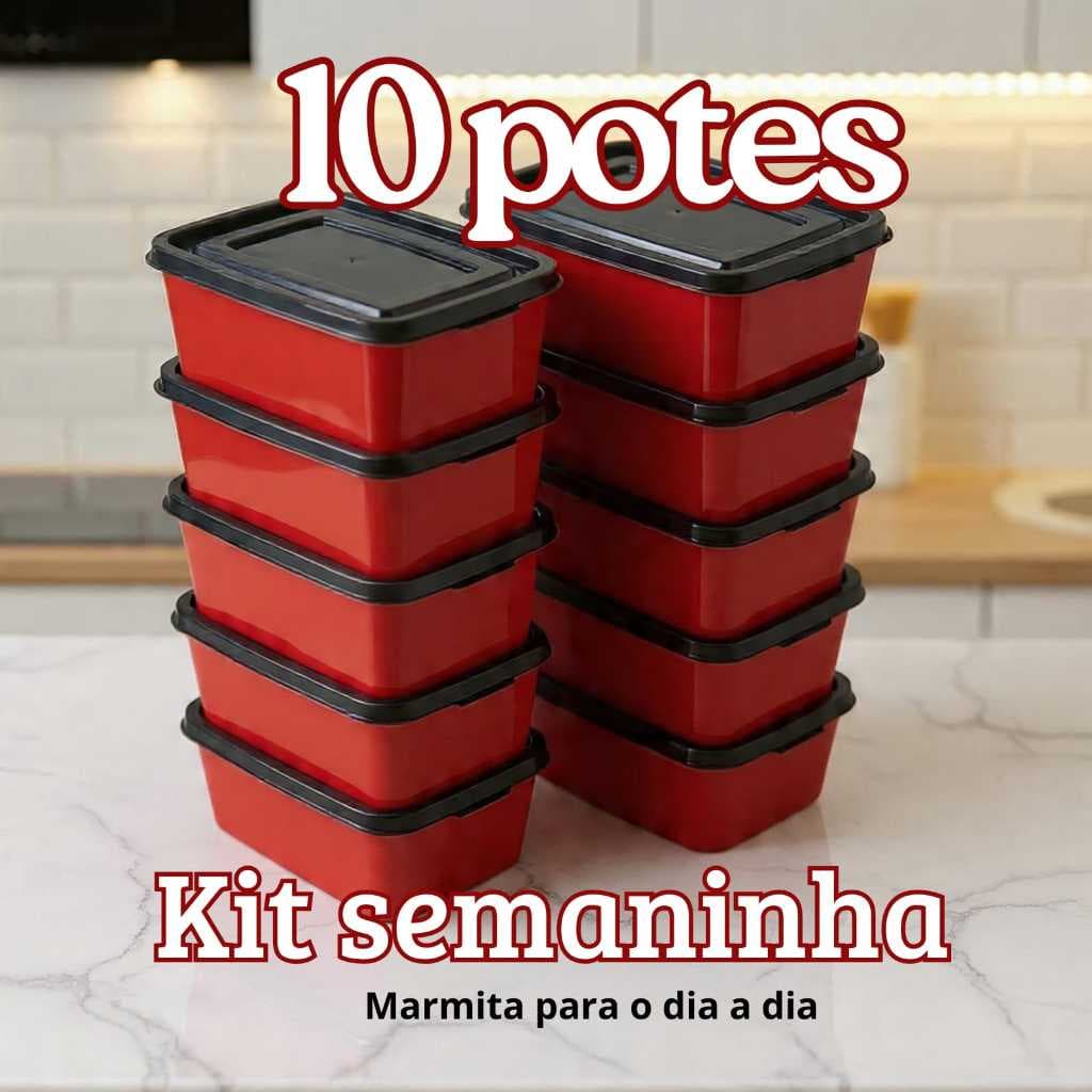 Kit 10 Potes de plástico retangular --> jogo de marmitas fitness --> armazenar alimentos