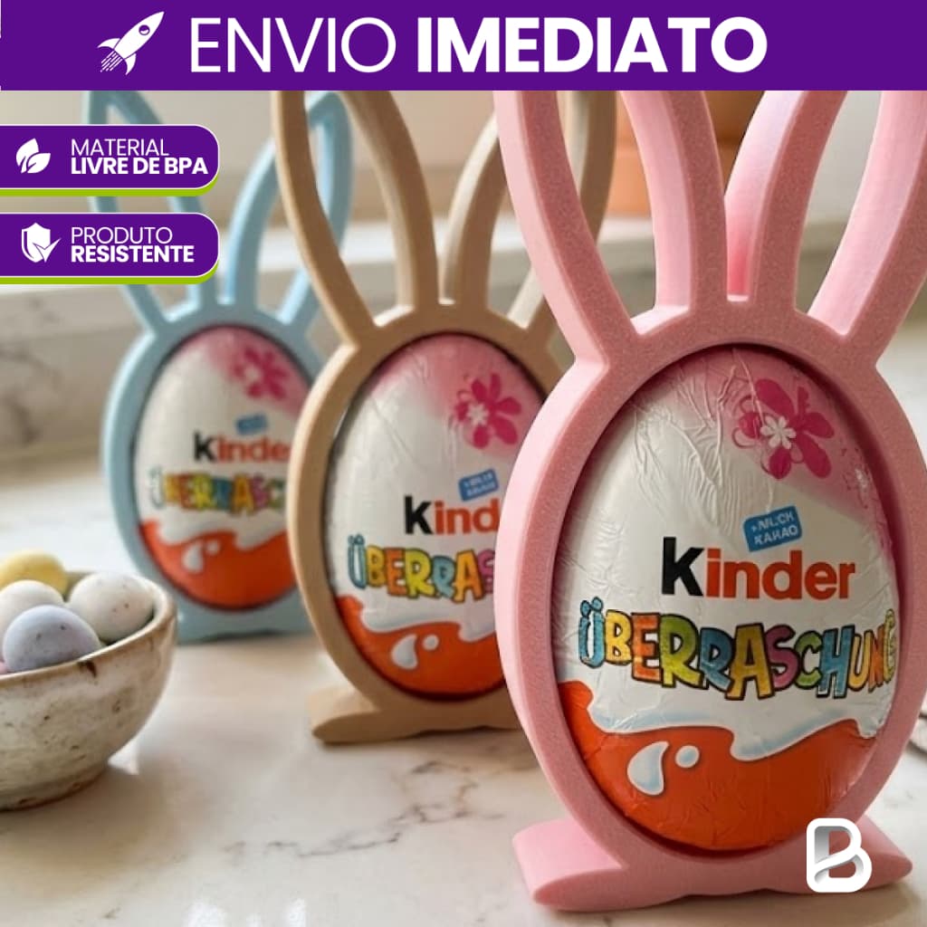 Porta Kinder Ovo Páscoa Coelho Suporte Decoração 3D PLA Livre BPA Presente