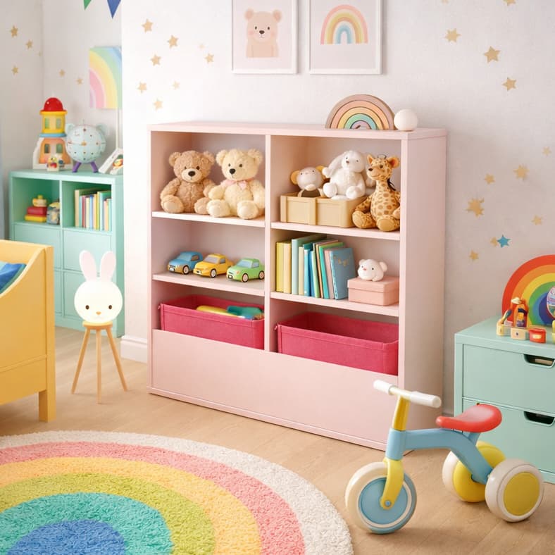 Organizador Armário Multiuso Com Baú Infantil Rosa Guarda Brinquedos Boneca Bagunça 90cm