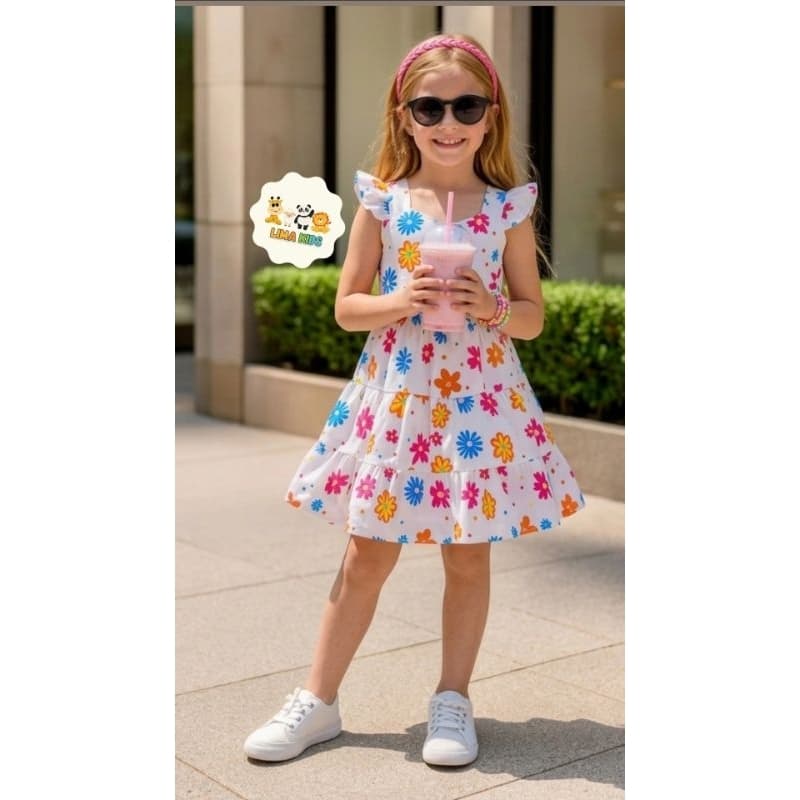 vestido infantil menina casual festas Blogueirinha Rodado Floral Com Babado Fresquinho