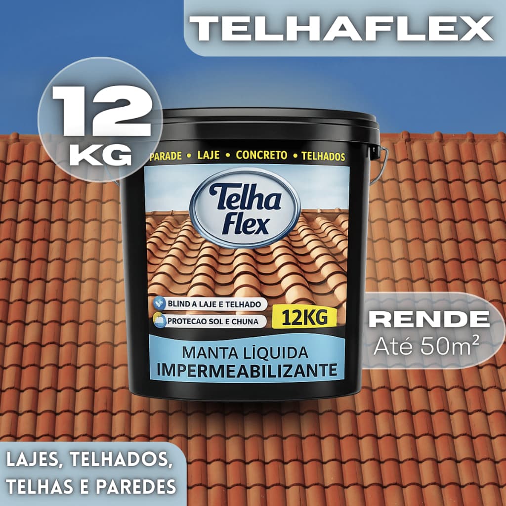 Manta Líquida Telhaflex 12kg Impermeabilizante Telhado Laje Selador Contra Infiltração e Umidade