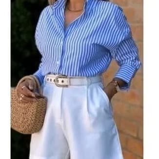 Camisa Feminina Listrada Premium - Elegância Versátil look office