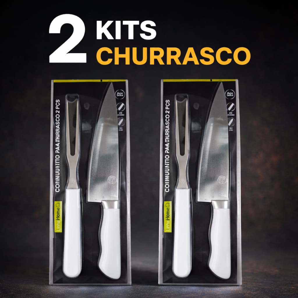 2 Kits para Churrasco Faca e Garfo Trinchante Inox Para Presentes