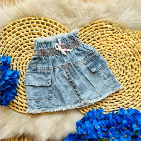 Saia Jeans Cargo Infantil - Saia Jeans Diversos Tamanhos - Saia com Bolso Lateral