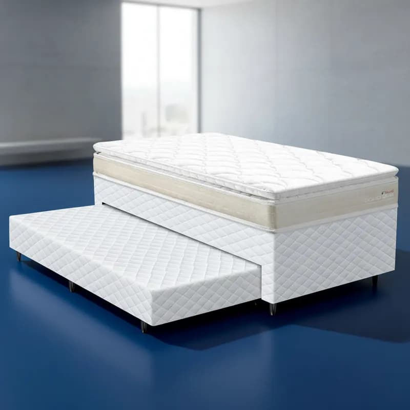 Cama Box com Colchão de Espuma D45 Pillow Top Ortopédico Domo + Auxiliar de Espuma Solteiro 88cm