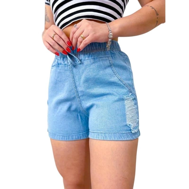 Kit com 3 Short Jeans Feminino Adulto com Lycra C/ Bolso