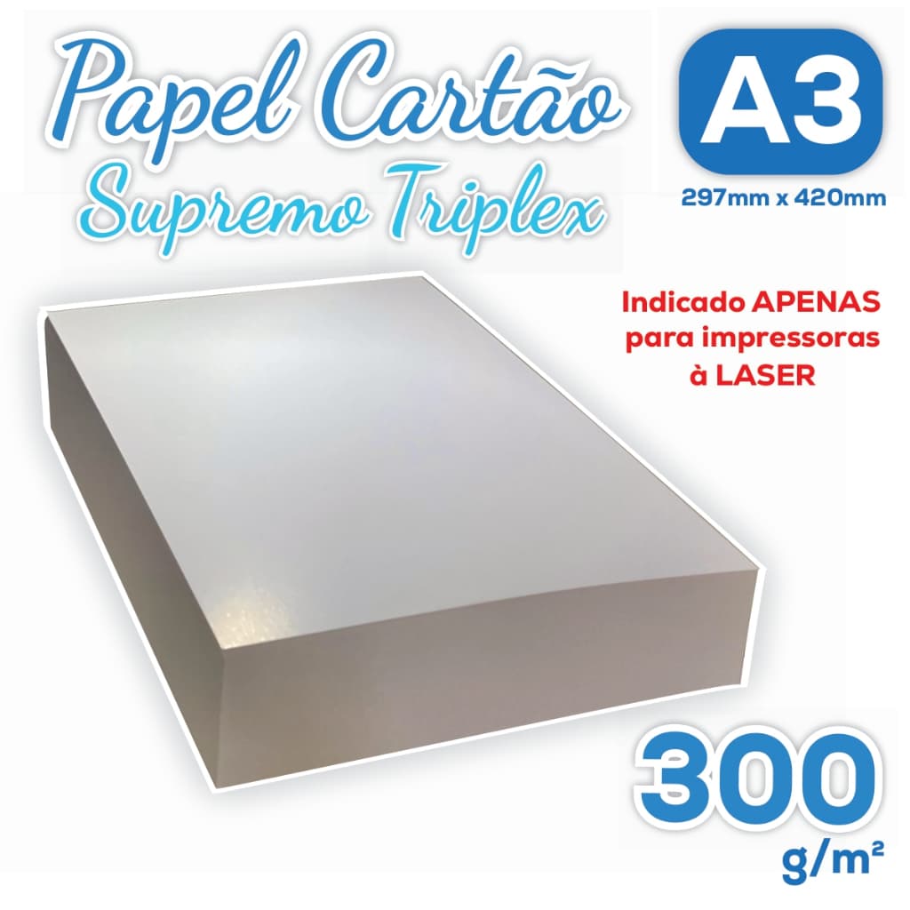 Papel Cartão Supremo Triplex A3 300g Pacote com 50 Folhas - Alta Gramatura 297x420mm P/ Laser