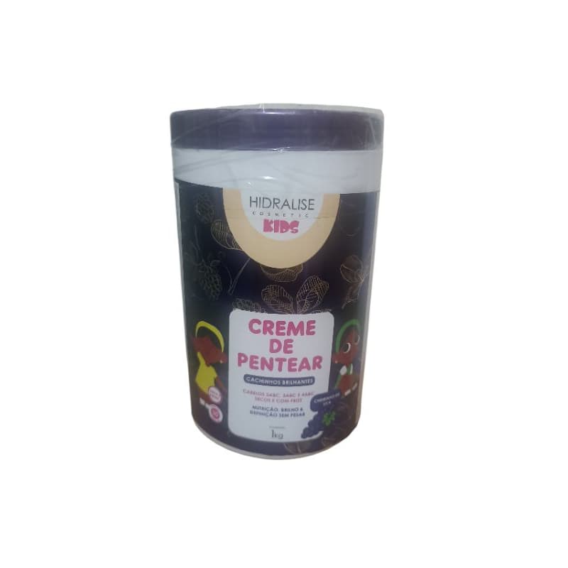 Creme de Pentear Hidralise Kids 1kg Infantil Cachos Definidos Sem Frizz Coco Uva Morango Melancia Hidratação e Brilho