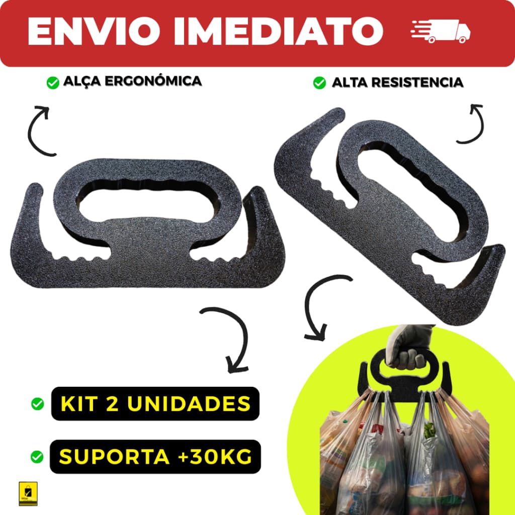 2 Alça Carregador De Sacolas Pegador > Anti Dor > Grande e Resistente