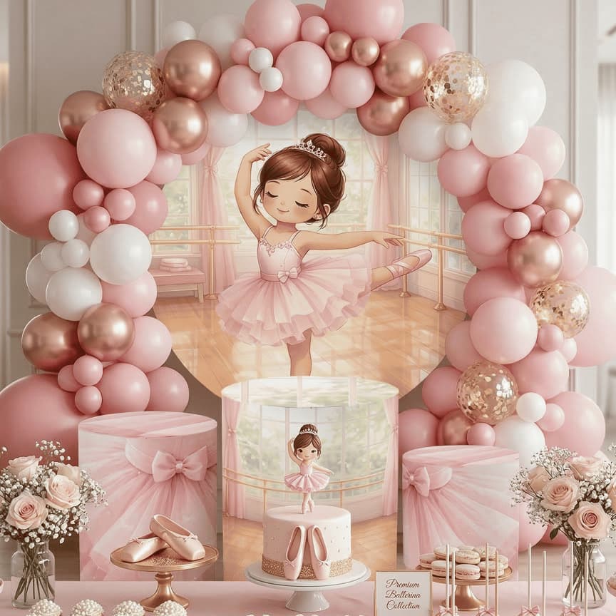 Capa Painel Redondo Bailarina + Trio Cilindro Decoração Festa Infantil Bailarina Rosa Meninas Bibi Painéis