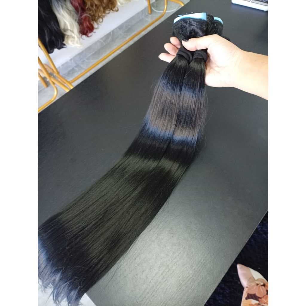 Cabelo para Mega Hair na Fita Adesiva Humanizado Liso Preto 50cm Natural Fibra Russa