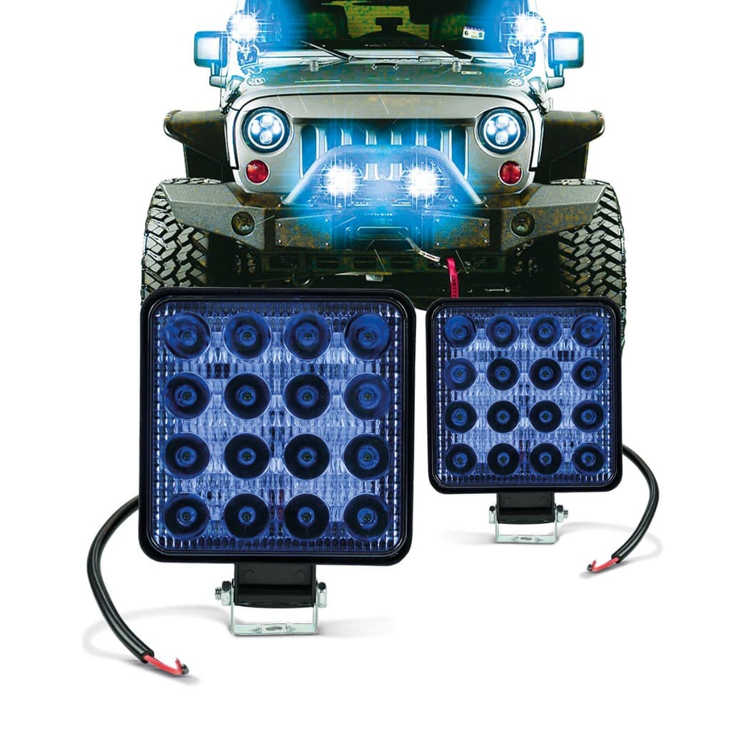 Farol Milha Auxiliar Adaptação 42 Watts Off-Road Lente Azul Farol de Milha Led Universal Quadrado